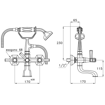 Смеситель для ванны Stella Eccelsa Leve 3274/306 с ручным душем, золото 24К EL 02206 AU00
