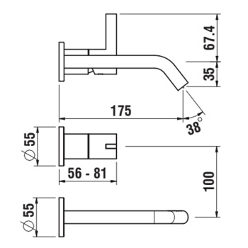 Смеситель для раковины Kartell By Laufen 3.1133.6.090.120.1 для установки с simibox 2-point, сталь