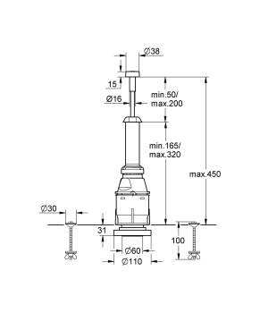 Смывной клапан для отверстия в крышке бачка диаметр 16-35 мм GROHE 37088PI0