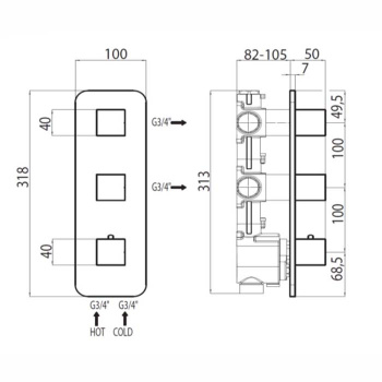 Bossini Rectangular Термостат для душа, встраиваемый, с девиаторм/запорным вентилем на 2 - 4 выхода,