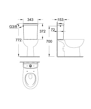 Бачок GROHE Bau Ceramic, наполнение сбоку, альпин-белый 39494000