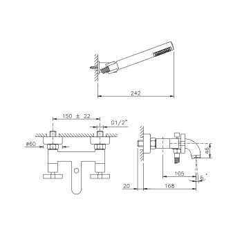 Смеситель для ванны Nicolazzi Mac Kinley 05 с ручным душем со стены MCKINLEY05 2202CR29