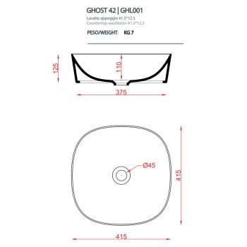 Раковина Artceram Ghost 42, без отв., без слив-перелива, mosaico platino GHL001 01 58 mosaico platino*0