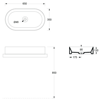 Раковина накладная Alice Spy Oval 65x36хВ12, без отверстия под смеситель, чёрный матовый, 34240108