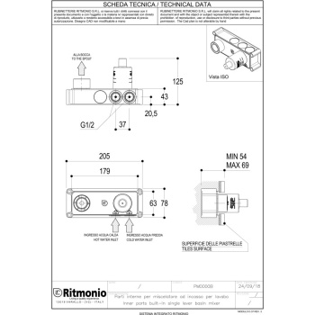 Внутренняя часть Ritmonio Built-in kit для смесителя из стены с изливом PM0000B
