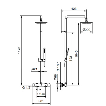 Штанга для душа с внешней частью смесителя Fantini Nostromo черный матовый 86 13 8129