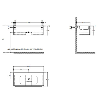 Композиция из тумбы Falper 7.0 R0110000000BQ 1000х450х300 и раковины CERAMILUX P7C10001000OP с 1 отверстием под смеситель, V3B