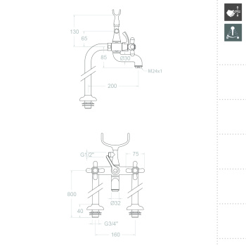 Смеситель для ванны Ramonsoler Gaudi напольный с душевым комплектом 3135CG
