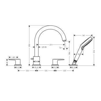 Смеситель на борт ванны Hansgrohe Vernis Blend 71456000, хром