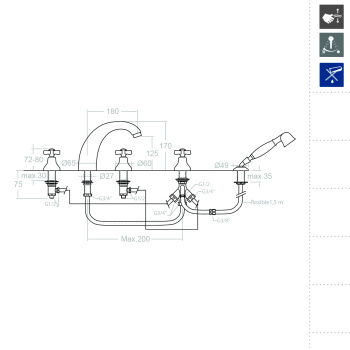 Смеситель на борт ванны Ramonsoler Gaudi с изливом и душевым комплектом 3132CG