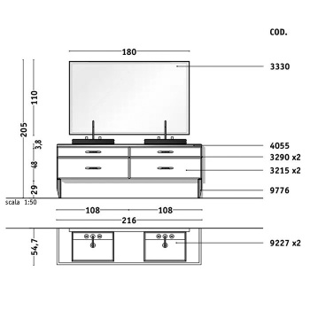 Зеркало Vitage Milldue Edition Hilton ZURIGO 1800х1100х55, с светодиодной подсветкой, рама сталь, 3330.98