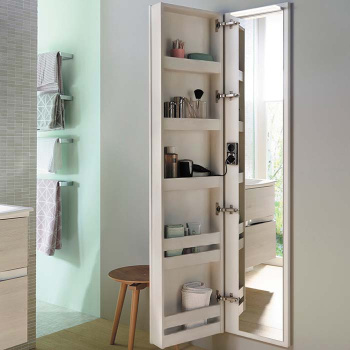 Burgbad Sys30 Шкаф 40х15х176см., подвесной, 5 полок ,1 зеркало, Sx, подсветка, ручки хром, цвет: бел