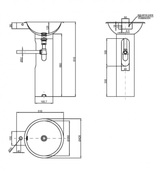 Умывальник Nofer дизайнерский с пьедесталом 13063.S