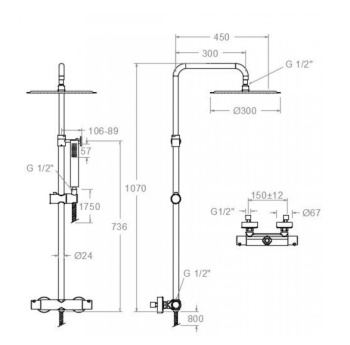 Душевая система Ramonsoler Urban Chic термостатическая без излива с регулировкой высоты 215401RK300N