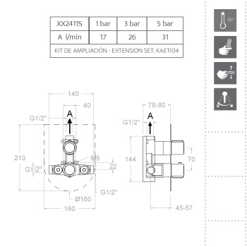 Смеситель для душа Ramonsoler Urban Chic встраиваемый термостатический на 1 выход 212411S