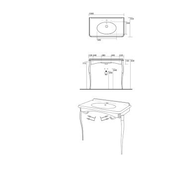 Раковина консоль Kerasan Retro 100х55, с 1 отв под смеситель, белый, ноги, арт.736090, в комплекте: хром, упаковка-2 коробки 1049K0 bi*1 cr legs