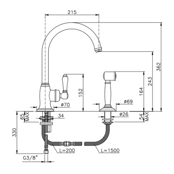 Смеситель для кухни Nicolazzi Cucina El Capitain с выдвижной лейкой хром 3456WSCR75C