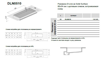 Раковина Brenta D-Line 80х34 см из композита Solid Surface встраиваемая снизу с щелевым сливом DLN0510