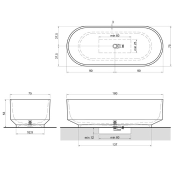 Ванна из искусственного камня Antonio Lupi Borghi 180x75 BORGHI180 Icemood mostato