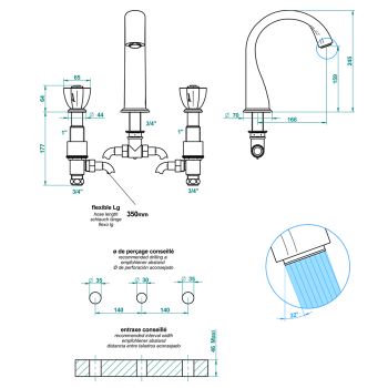 Смеситель на борт ванны THG Petale De Cristal Bleu U6B-A02-25SG хром