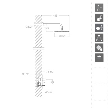 Смеситель для душа Ramonsoler Urban Chic встраиваемый термостатический с тропическим душем никель K2124012NC