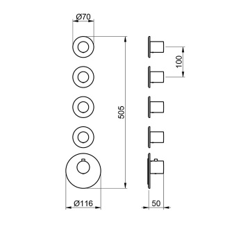 Внешняя часть термостатического смесителя Almar с 4-мя запорными вентилями, латунь брашированная pvd E180034.HB
