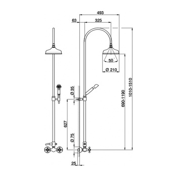 Душевой комплект Cisal Arcana смеситель, стойка с верхним душем, лейка+шланг, хром AC00405121
