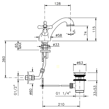 Смеситель для раковины Nicolazzi Nuova Brenta на 1 отв N.BRENTA 2532BZ