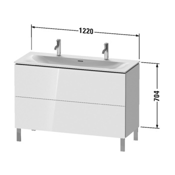 Duravit L-Cube Тумба напольная под раковину # 234412, 2 ящика, 704x1220x481мм, цвет White High Gloss