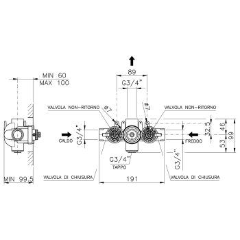 Внутреняя часть для термостатического смесителя Nicolazzi 3/4 , без запорного вентиля 4913 (новый арт C4913)