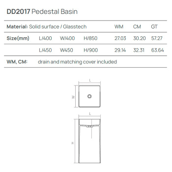 Раковина напольная Dea Design Pedestal Basin 450х450хh900, grey brown DD2017 450 6