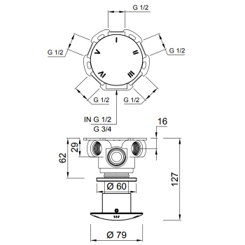 Переключатель потоков Antonio Lupi Minimayday на 2, 3, 4 или 5 выходов, для душа, шлифованная сталь А0002423731