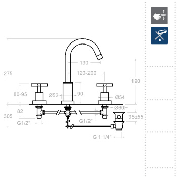 Смеситель для раковины Ramonsoler RS-Cross на 3 отверстия 6242