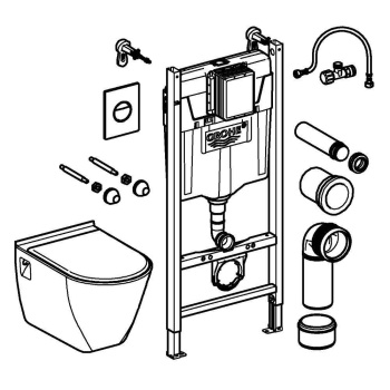 Система инсталляции Grohe Solido, набор 4 в 1 с подвесным унитазом и панелью смыва Nova Cosmopolita