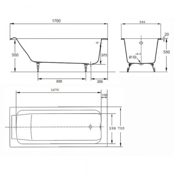 Чугунная ванна Jacob Delafon Parallel 170x70 E2948-00