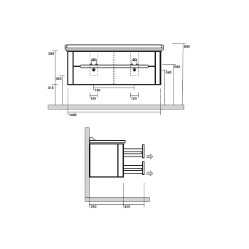 Тумба подвесная под раковину Kerasan Waldorf 150, с 4 мя ящиками, темный орех, noce 925446