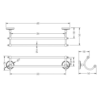 Полотенцедержатель двойной настенный Devon&Devon Dorothy 60 держатели никель блестящий/белый DOR412NK