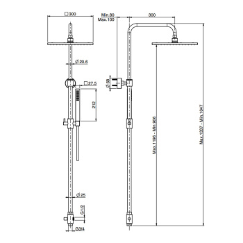 Душевая стойка Fima Carlo Frattini Colonne Doccia верхний душ 30х30, с ручным душем, чёрный матовый F2200LNS