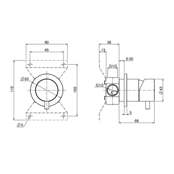 Смеситель для душа QuadroDesign Source Смеситель из стены на 1 потребитель цвет Steel 1343.00AS