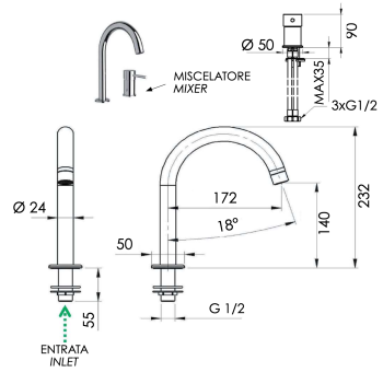 Смеситель для раковины Remer Minimal N57 хром