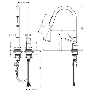 Axor Citterio M Смеситель для кухни 220, на 2 отв., с вытяжным изилвом, цвет: шлифованная медь 34822