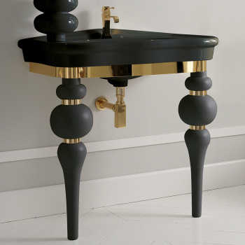 3SC Consolle Консоль Via Veneto 70х52хh96см, с раковиной LA11 и сифоном, напольная, цвет: черный матовый/золото 24к. Lucido VV3070NGD