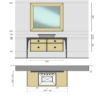 Раковина керамическая накладная Vitage Milldue Edition Majestic Nizza 68 68х48хh12, без перелива c 3отв., белый-внутри/платина-снаружи 9860.80/platino*3