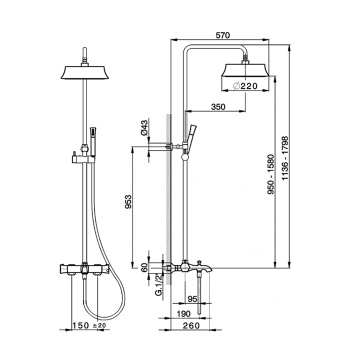 Настенная душевая система Cisal Cherie термостатический смеситель для ванны,верхний душ,ручной душ с держателем и шлангом, золото CEC8301024