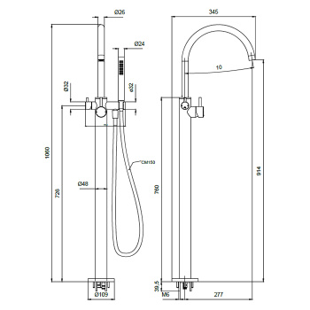 Смеситель напольный однорычажный для ванны с ручной лейкой Almar внешняя часть, хром E216000.CR