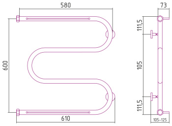 Полотенцесушитель водяной Сунержа М-образный +2 полки 600х600 00-0008-6060