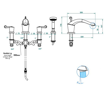 Смеситель на борт ванны THG Bagatelle Pierre Noire Manettes U3F-F01-112BSG полированное золото