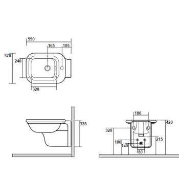 Биде подвесное Kerasan Waldorf с 1 отв под смеситель 55х37, черный, заглушка хром 4125K4 nero/cr *1