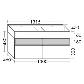 Burgbad Yumo Комплект подвесной мебели 131x47x64см., со стеклянной вставкой, цвет: белый SFKM132  F3193 C0001*2