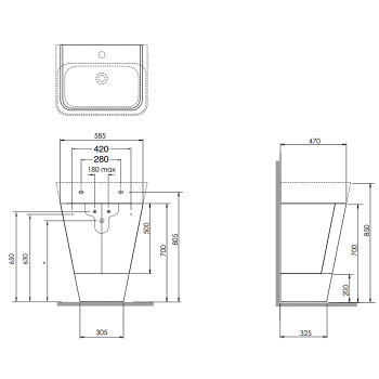 Тумба напольная под раковину Azzurra Build 65, 59х47х50, с 1 ящиком, olmo naturale MBB 65 N